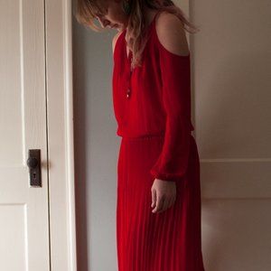 Red Michael Kors Pleated Skirt Dress